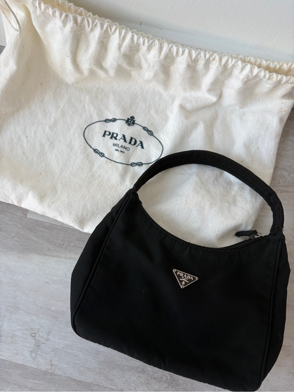 Prada Black Nylon Shoulder Bag with Logo Triangle
